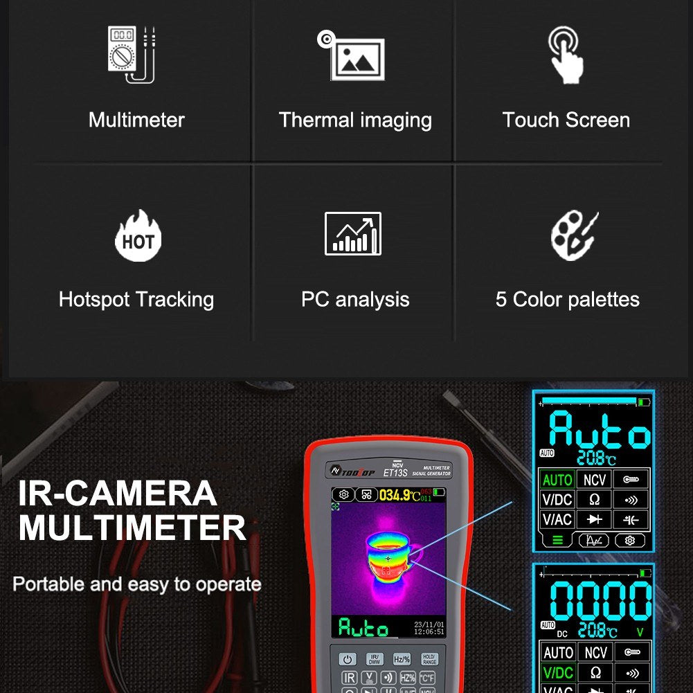 2-in-1 Thermal Imaging Multimeter, 192x192 IR Resolution, 10,000 Counts, 2.8 Touchscreen, -20℃ to 550℃ Temperature Range