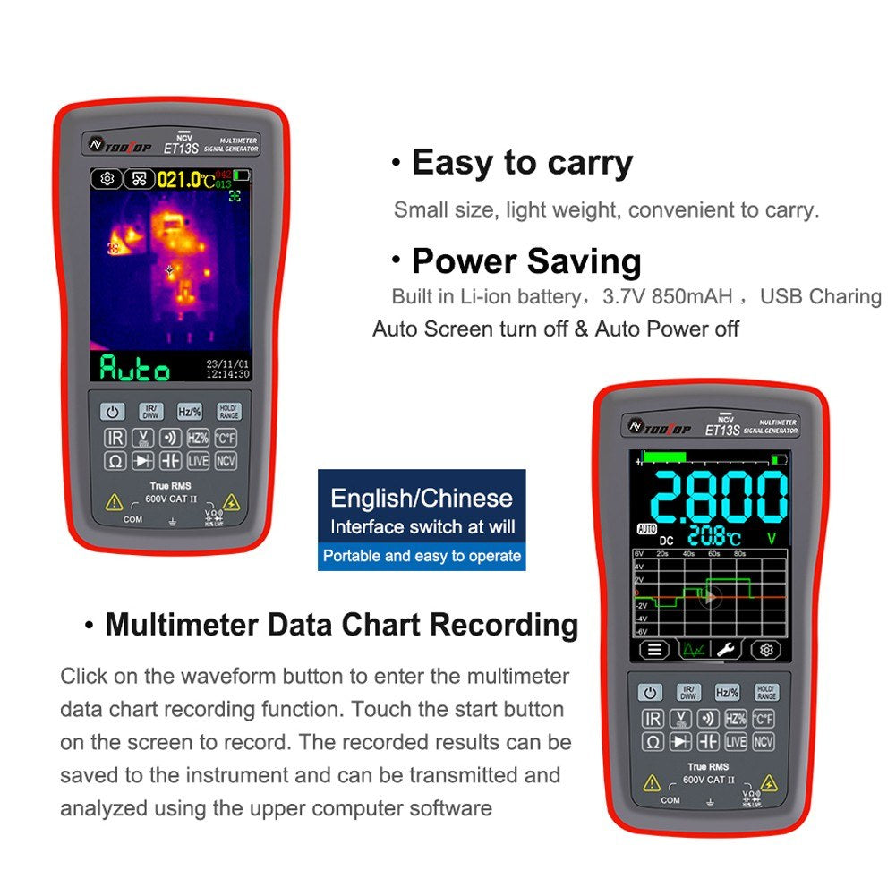 2-in-1 Thermal Imaging Multimeter, 192x192 IR Resolution, 10,000 Counts, 2.8 Touchscreen, -20℃ to 550℃ Temperature Range