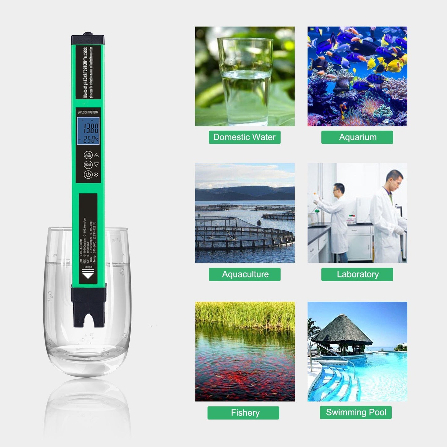 5-in-1 Digital pH Meter: Smart Bluetooth Water Quality Tester for pH/EC/TDS/CF/Temp - Ideal for Drinking Water, Hydroponics & Aquariums
