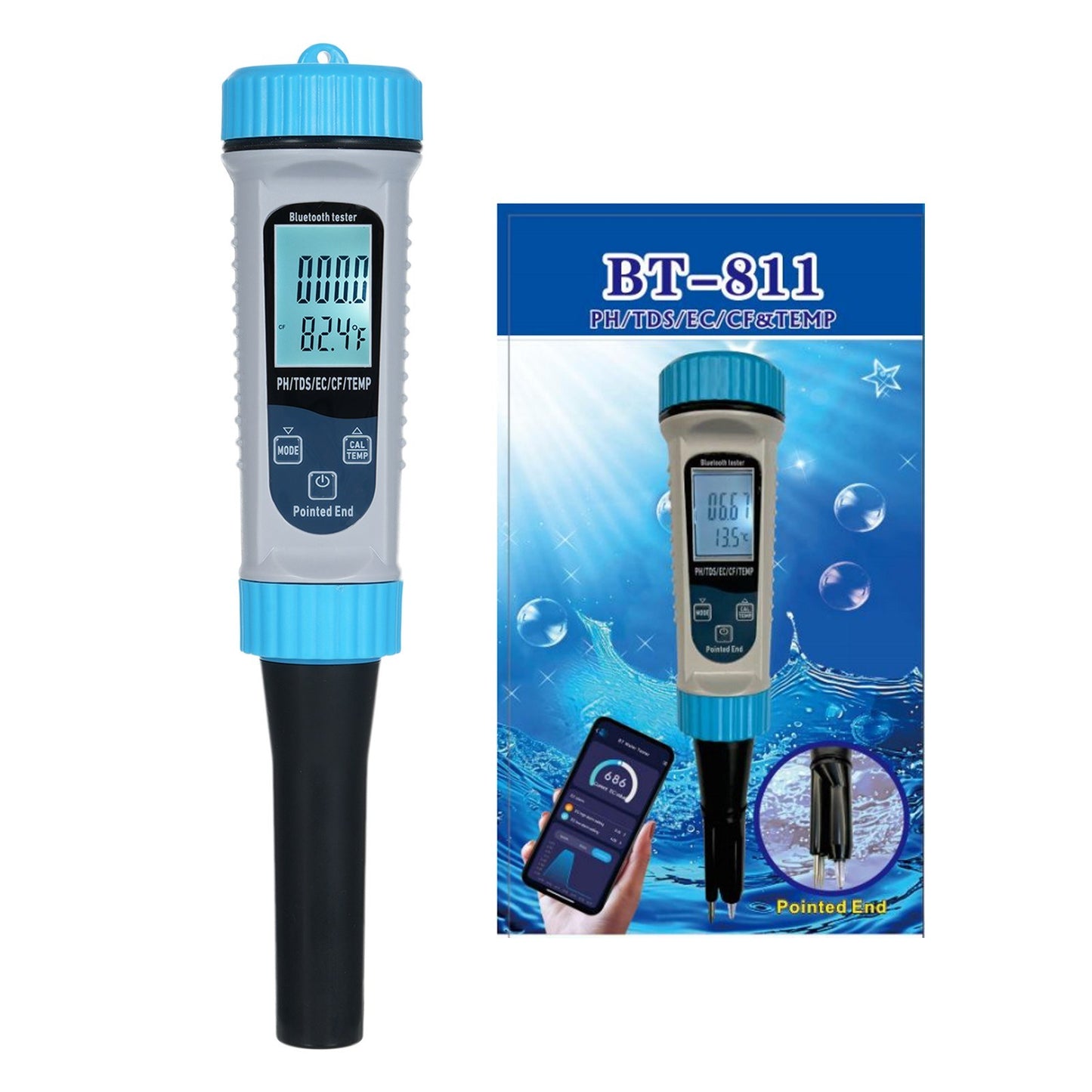 5-in-1 High Accuracy pH Meter with Bluetooth: pH/TDS/EC/CF/Temp Water Testing Kit for Home, Hydroponics, Lab, Aquarium, and More