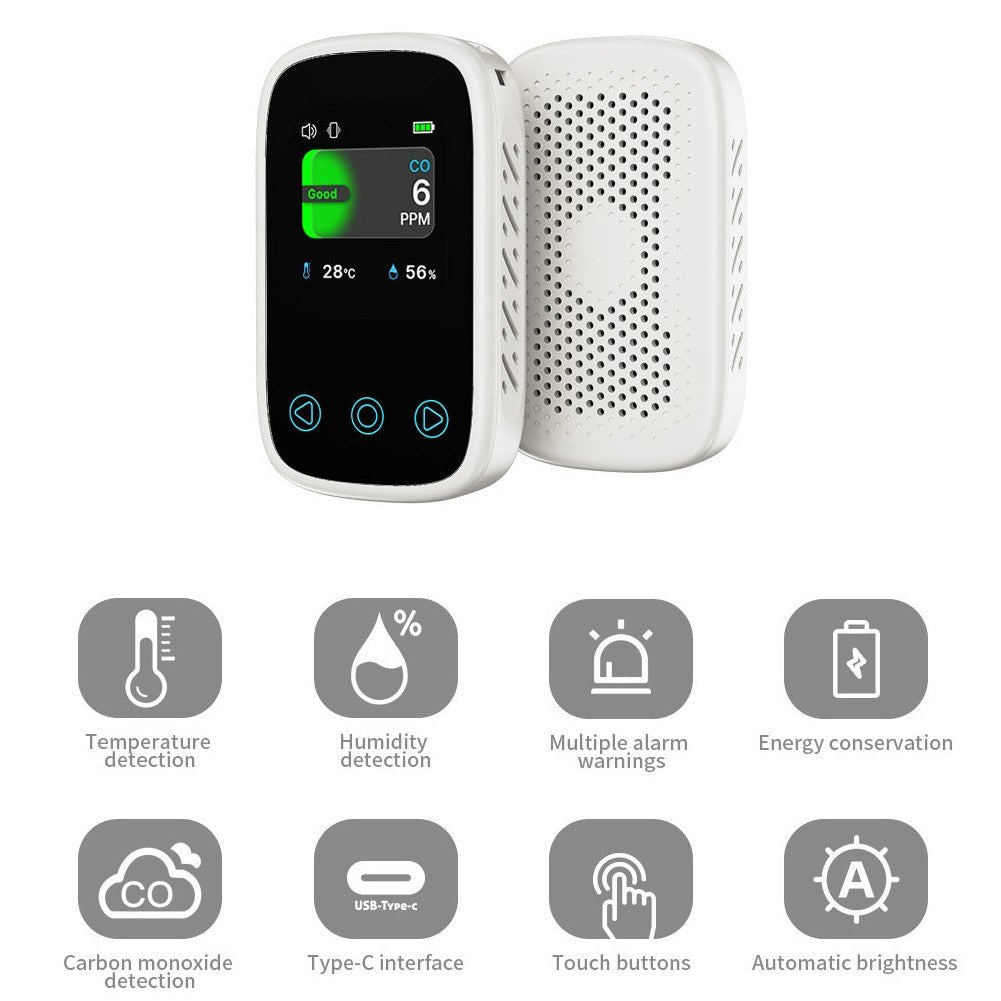 3-in-1 Air Quality Monitor: CO2 NDIR Sensor, Temperature & Humidity Detector with Auto-Brightness Adjustable TFT LCD Display & Calibration Features