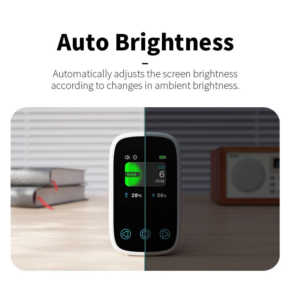 3-in-1 Air Quality Monitor: CO2 NDIR Sensor, Temperature & Humidity Detector with Auto-Brightness Adjustable TFT LCD Display & Calibration Features