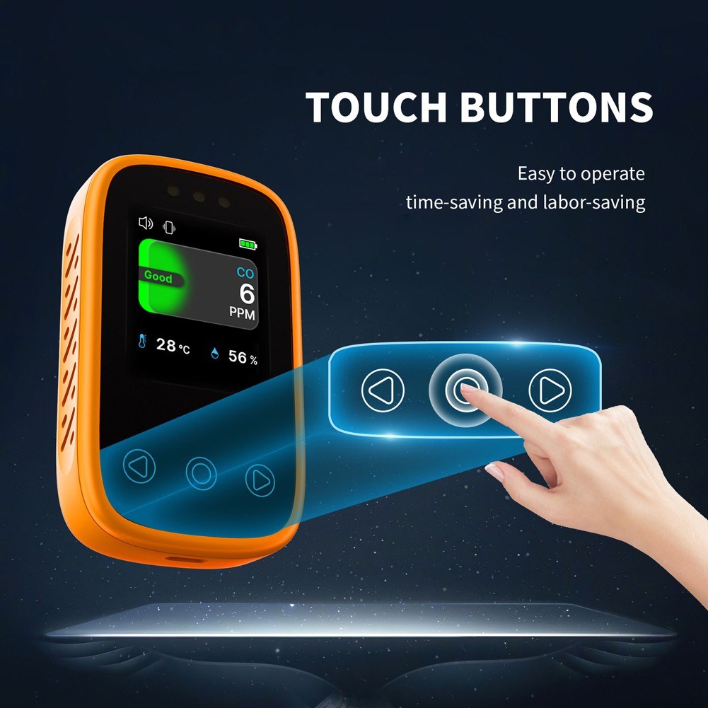 3-in-1 Air Quality Monitor: CO2 NDIR Sensor, Temperature & Humidity Detector with Auto-Brightness Adjustable TFT LCD Display & Calibration Features