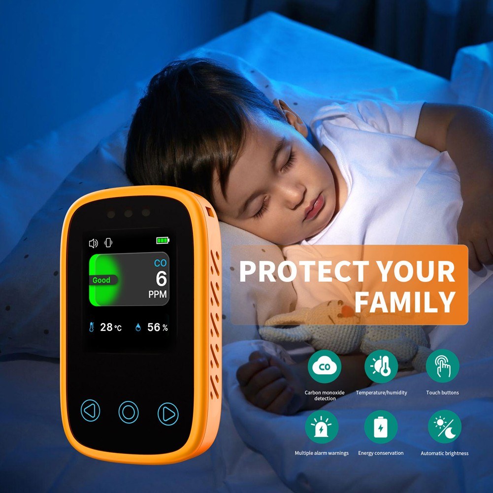 3-in-1 Air Quality Monitor: CO2 NDIR Sensor, Temperature & Humidity Detector with Auto-Brightness Adjustable TFT LCD Display & Calibration Features