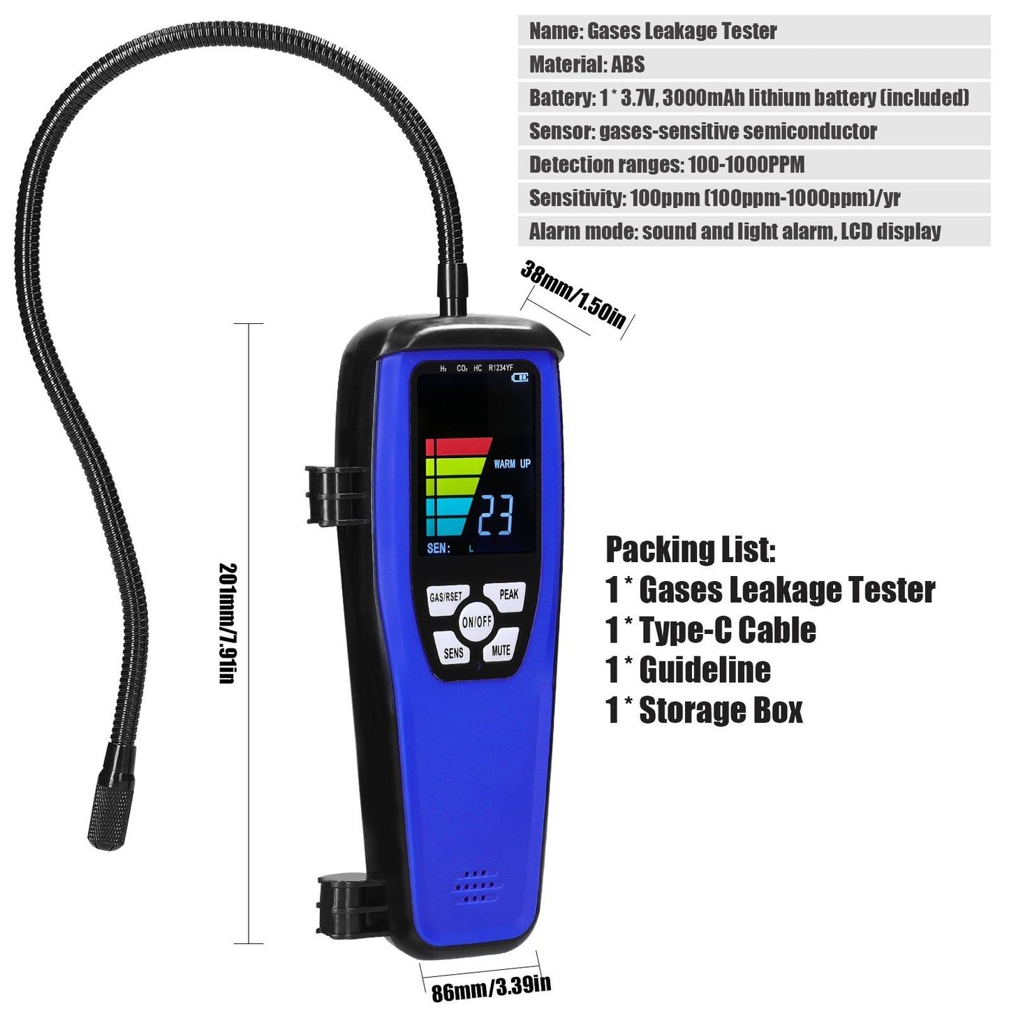 Portable Combustible Gas Leak Detector with Sound & Light Alarm