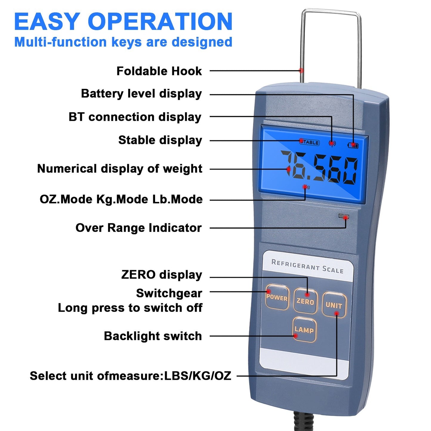 High Capacity 90kg Digital Refrigeration Scale for Refrigerant Refilling and AC Equipment