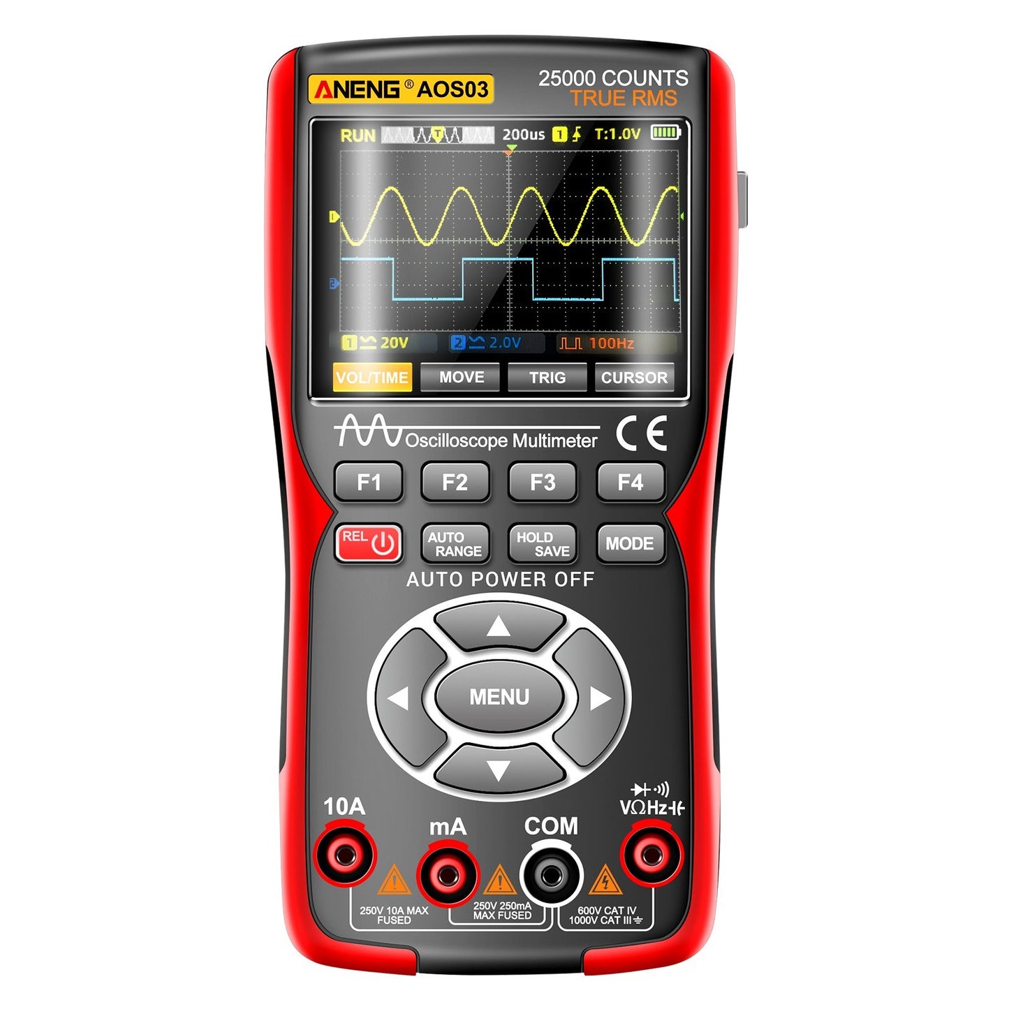 3-in-1 Professional Handheld Oscilloscope Multimeter & Signal Generator, Dual Channel, 50MHz, 280MSa/s, 25000-Count Digital Voltmeter