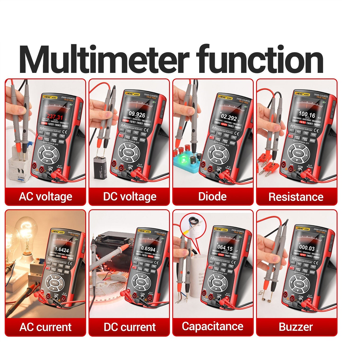 3-in-1 Professional Handheld Oscilloscope Multimeter & Signal Generator, Dual Channel, 50MHz, 280MSa/s, 25000-Count Digital Voltmeter
