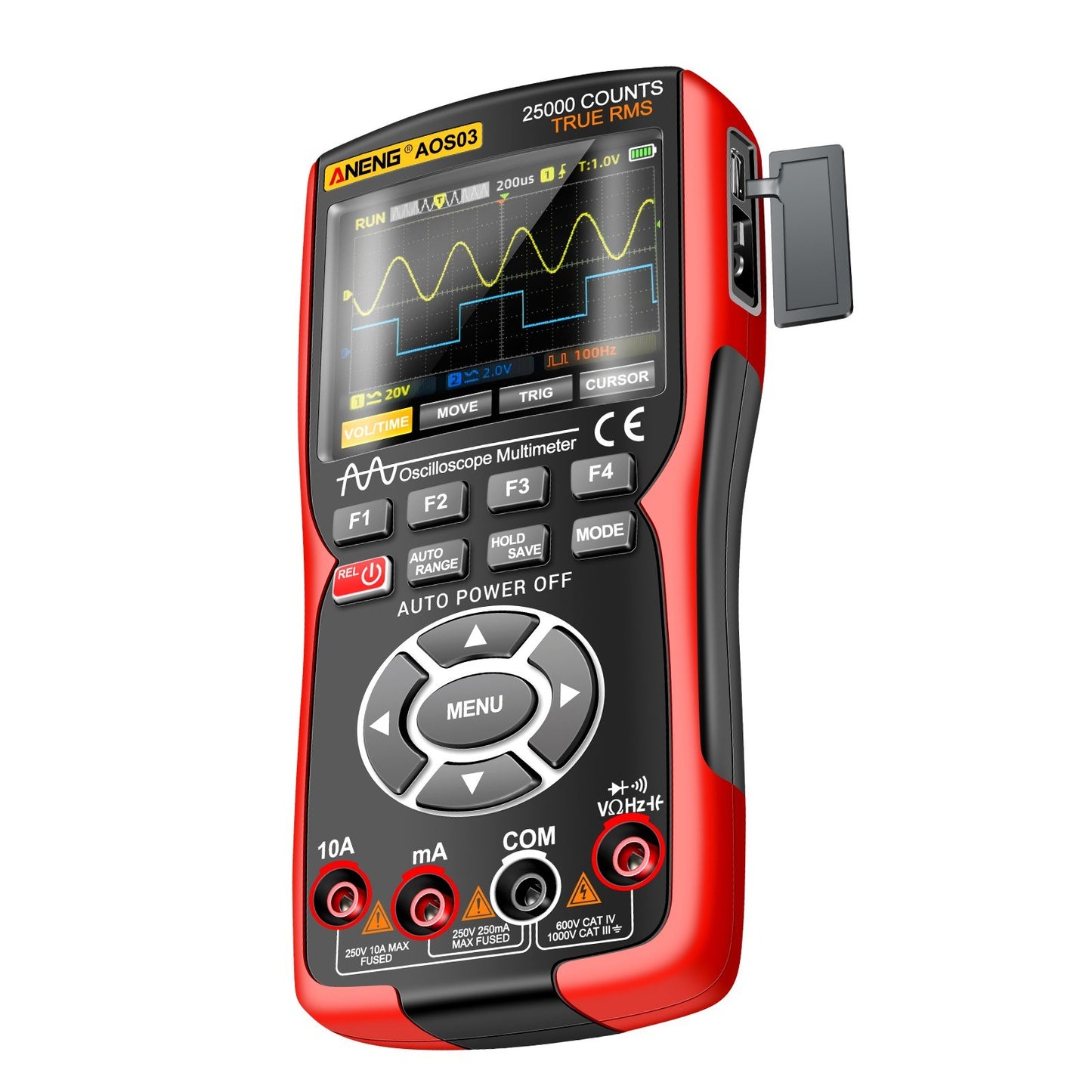 3-in-1 Professional Handheld Oscilloscope Multimeter & Signal Generator, Dual Channel, 50MHz, 280MSa/s, 25000-Count Digital Voltmeter