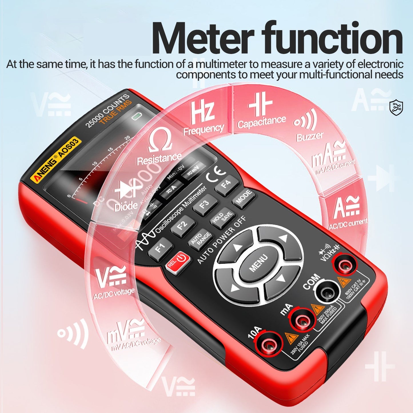 3-in-1 Professional Handheld Oscilloscope Multimeter & Signal Generator, Dual Channel, 50MHz, 280MSa/s, 25000-Count Digital Voltmeter