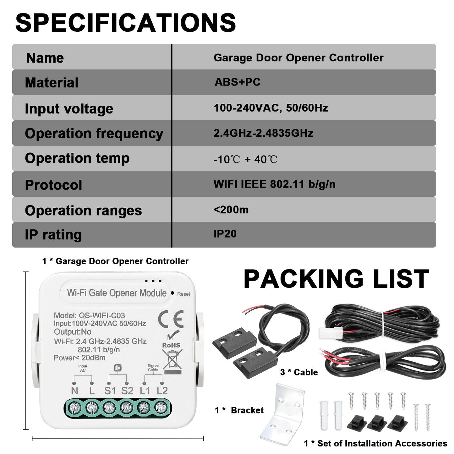 Tuya Smart WiFi Garage Door Opener with Mobile App & Voice Control, Alexa & Google Home Compatible