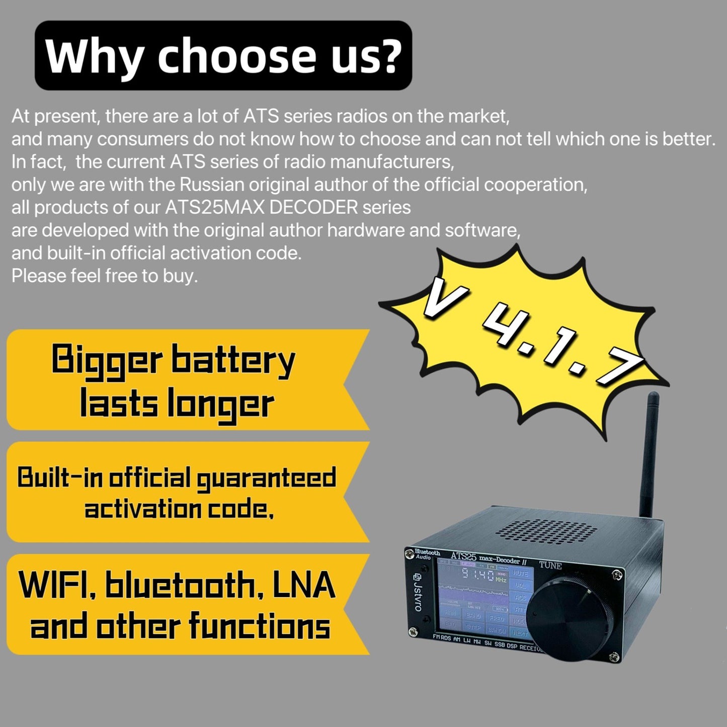 ATS-25MAX V2 2.4 Touchscreen Portable Full Band Radio Receiver with HAM, CW Decoding, WiFi, LNA, and Bluetooth