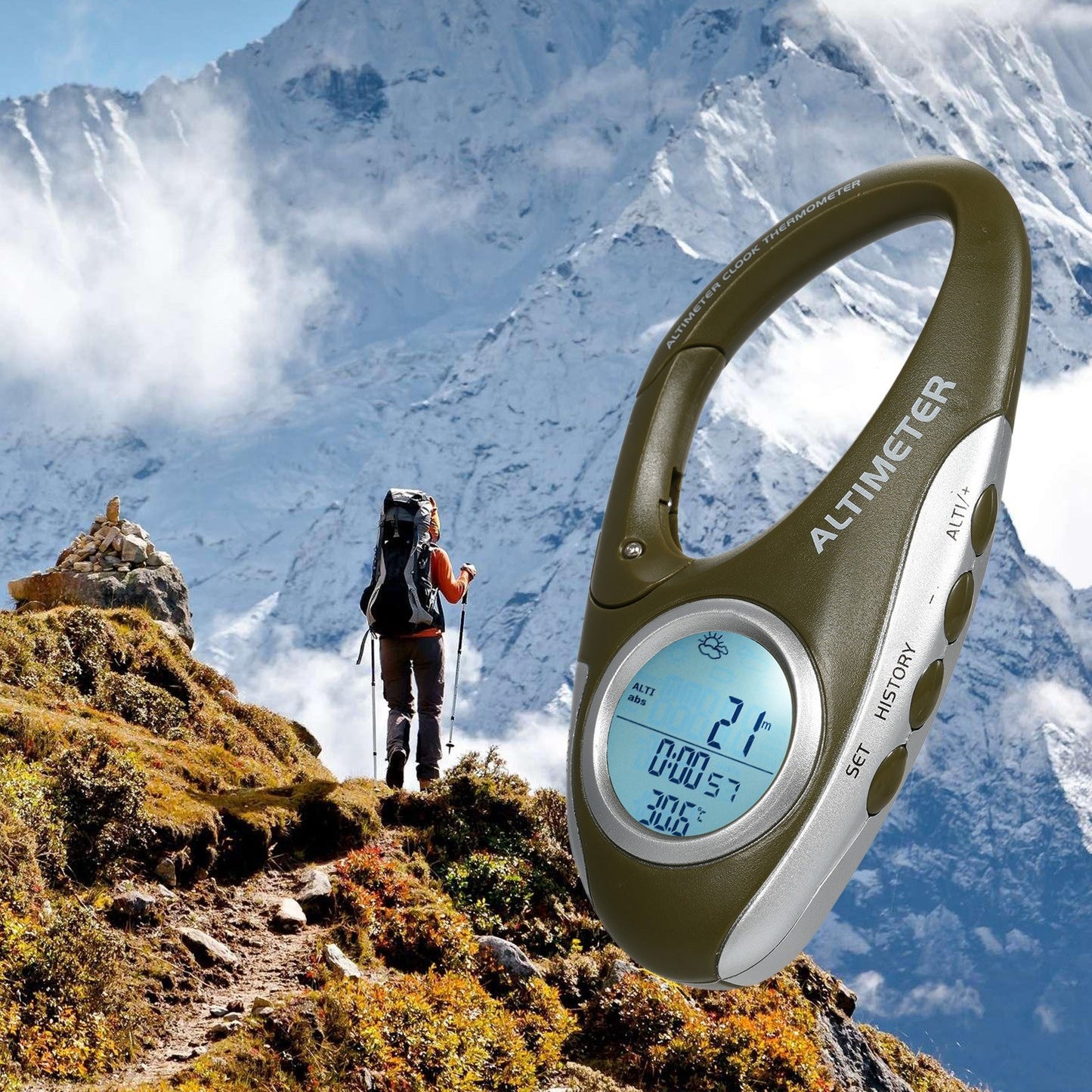 Digital Altitude Monitor: Multifunctional Barometer, Altimeter & Thermometer with Backlight for Climbing, Camping & Sports
