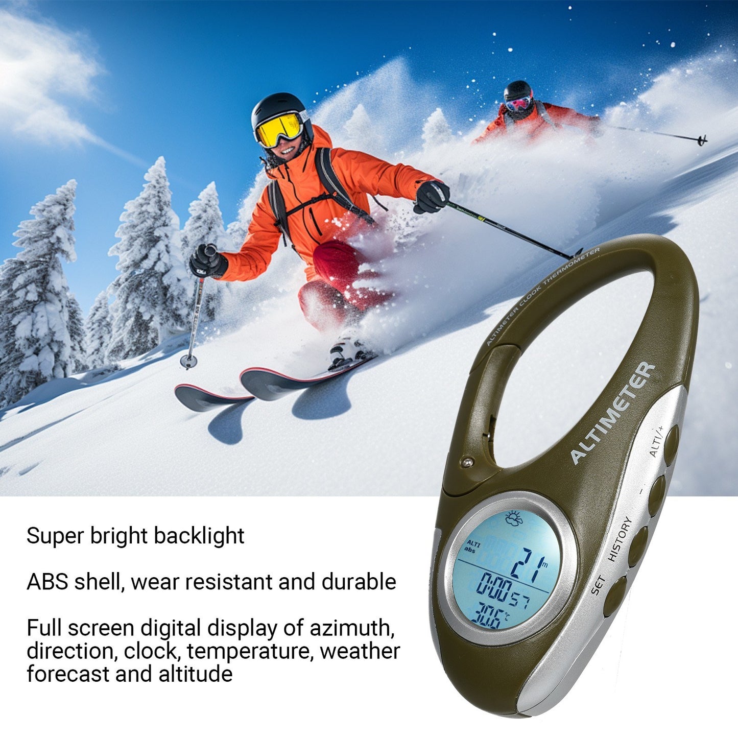 Digital Altitude Monitor: Multifunctional Barometer, Altimeter & Thermometer with Backlight for Climbing, Camping & Sports