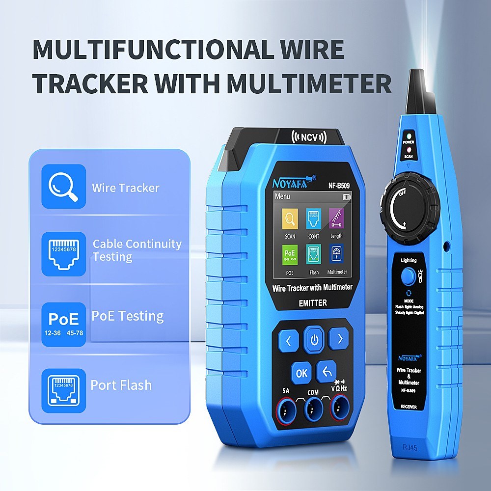 Noyafa Multifunctional Network Cable Tester & Tracker with Multimeter, Port Flashing, NCV, POE, AC/DC Voltmeter, Anti-Jamming Probe