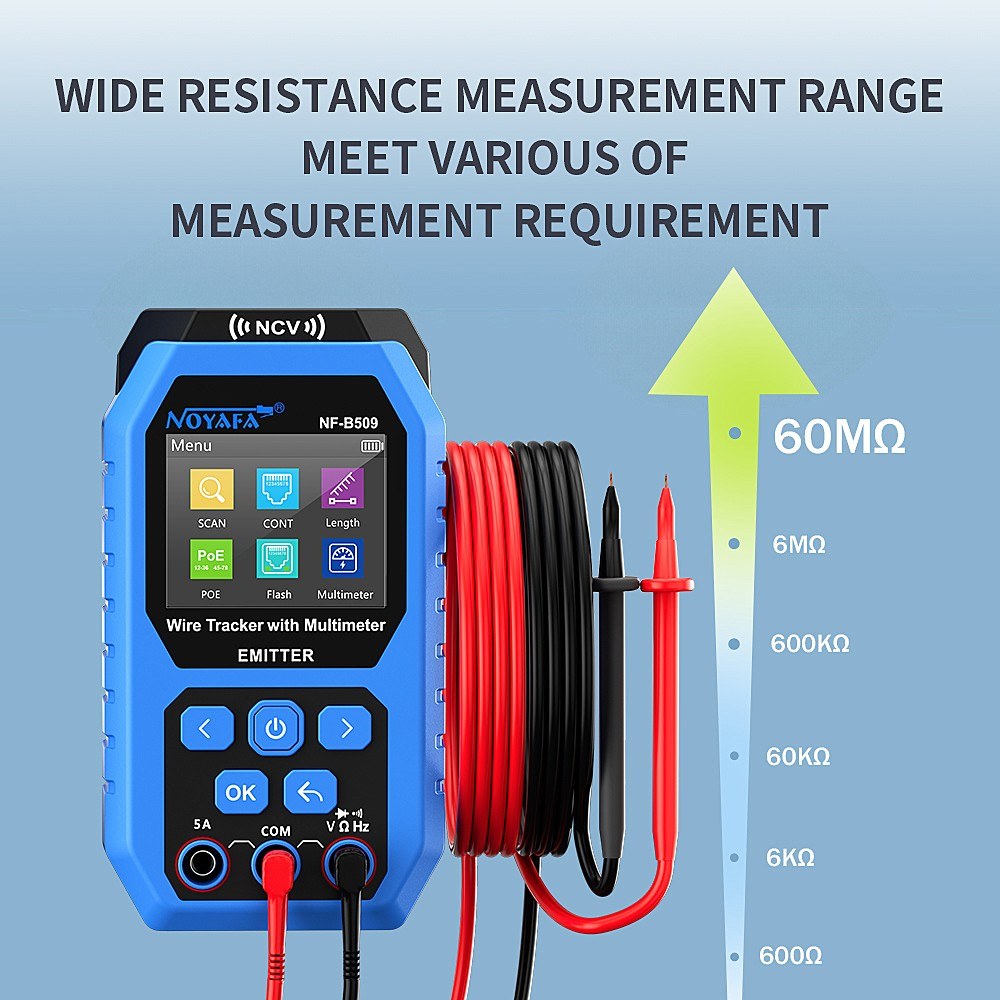 Noyafa Multifunctional Network Cable Tester & Tracker with Multimeter, Port Flashing, NCV, POE, AC/DC Voltmeter, Anti-Jamming Probe