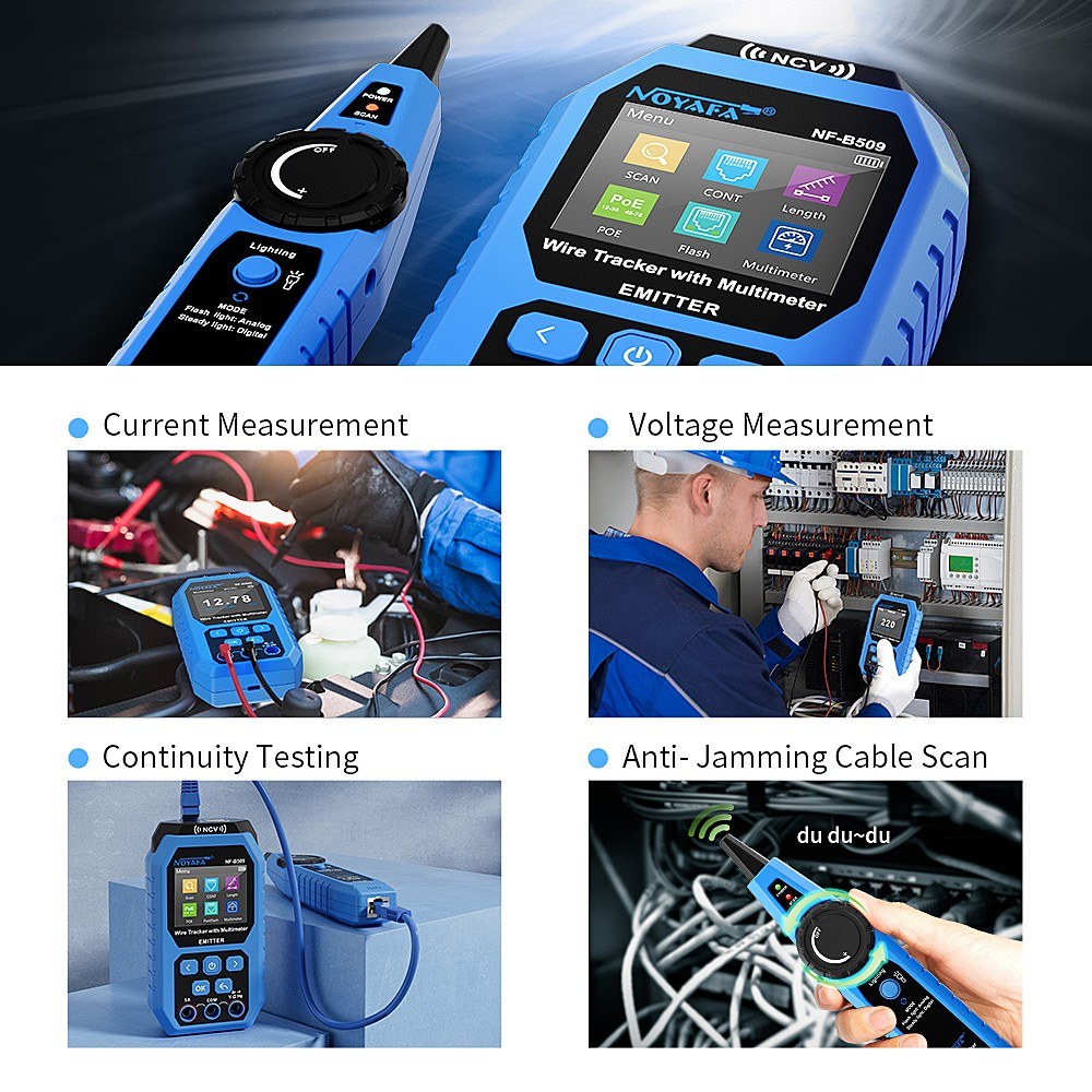 Noyafa Multifunctional Network Cable Tester & Tracker with Multimeter, Port Flashing, NCV, POE, AC/DC Voltmeter, Anti-Jamming Probe