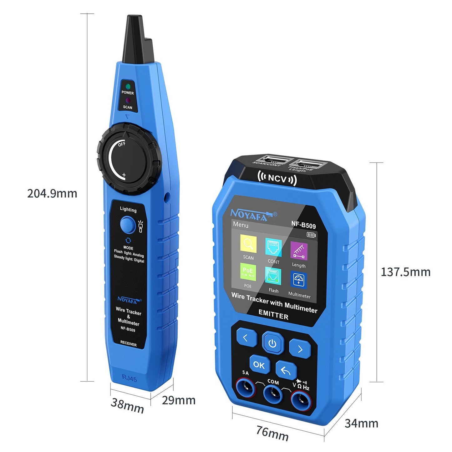 Noyafa Multifunctional Network Cable Tester & Tracker with Multimeter, Port Flashing, NCV, POE, AC/DC Voltmeter, Anti-Jamming Probe