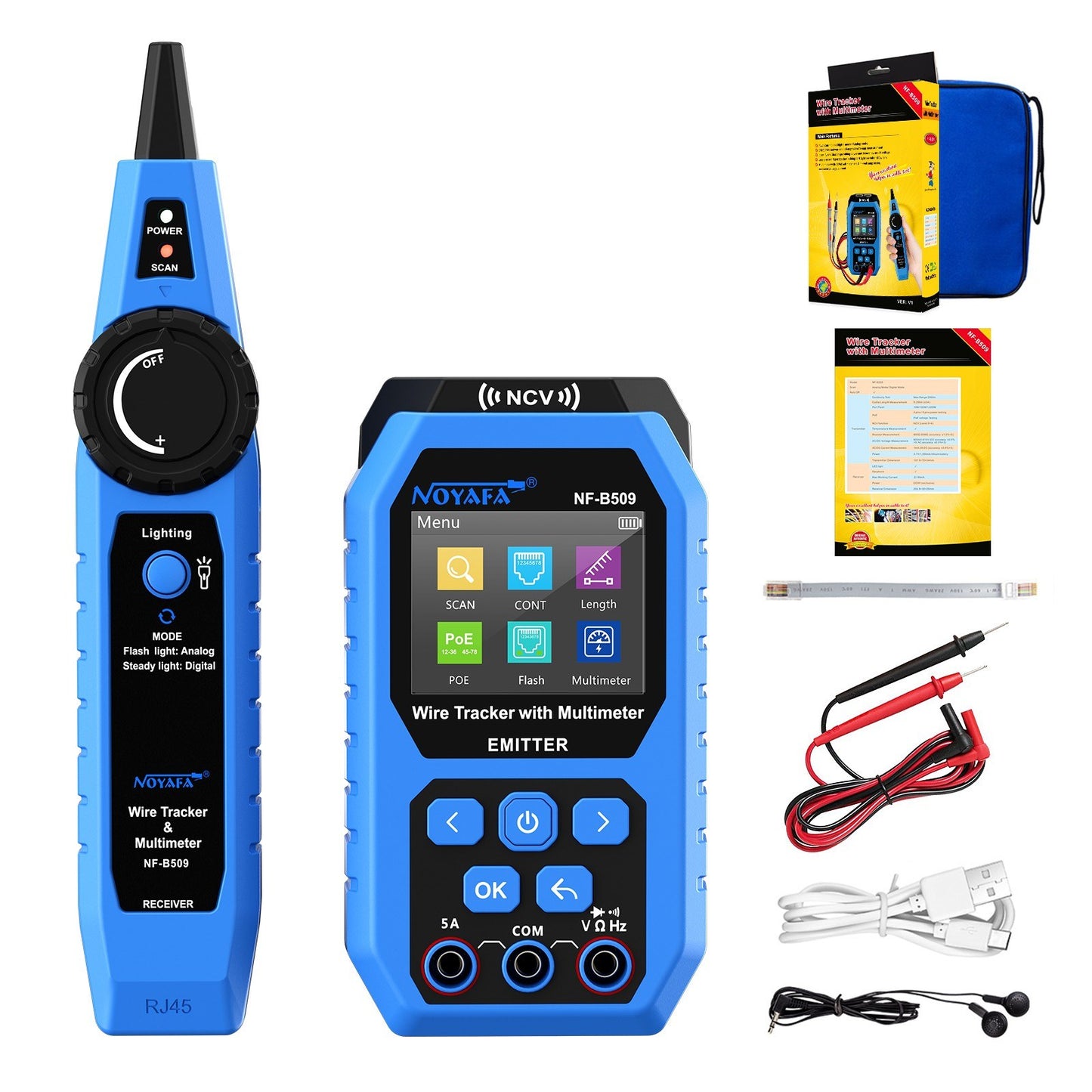 Noyafa Multifunctional Network Cable Tester & Tracker with Multimeter, Port Flashing, NCV, POE, AC/DC Voltmeter, Anti-Jamming Probe
