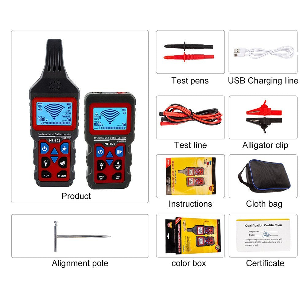 NOYAFA NF-826 Rechargeable Underground Cable & Wire Locator with Fault Finder