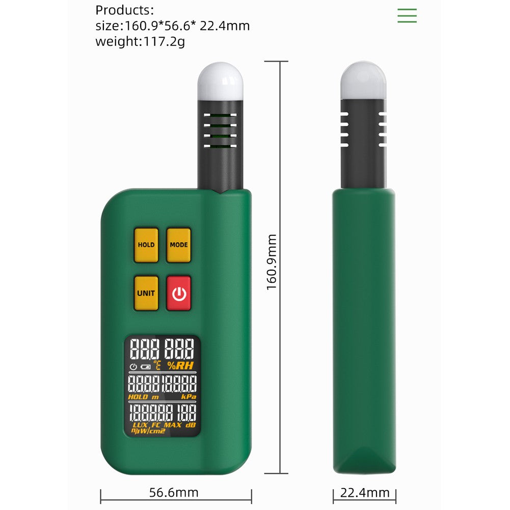 BSIDE GX1 Multifunction Tester: 4-in-1 Temperature, Humidity, Light, Noise & Altitude with Decibel A&C Weighted Functions