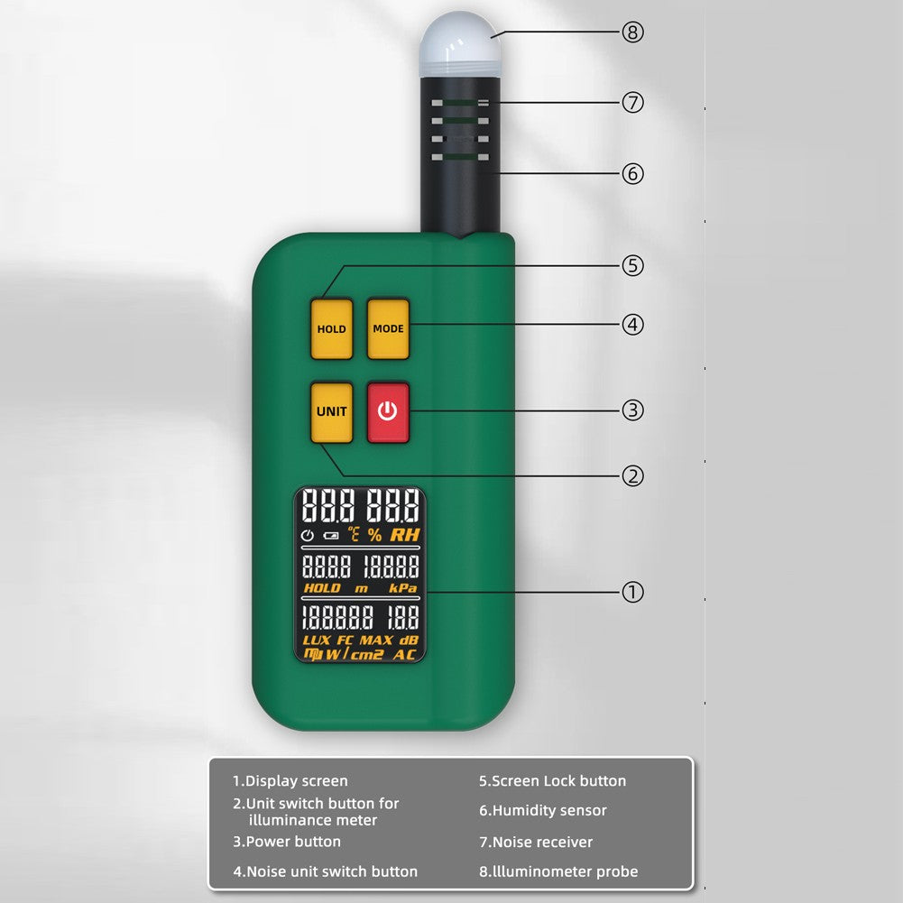 BSIDE GX1 Multifunction Tester: 4-in-1 Temperature, Humidity, Light, Noise & Altitude with Decibel A&C Weighted Functions