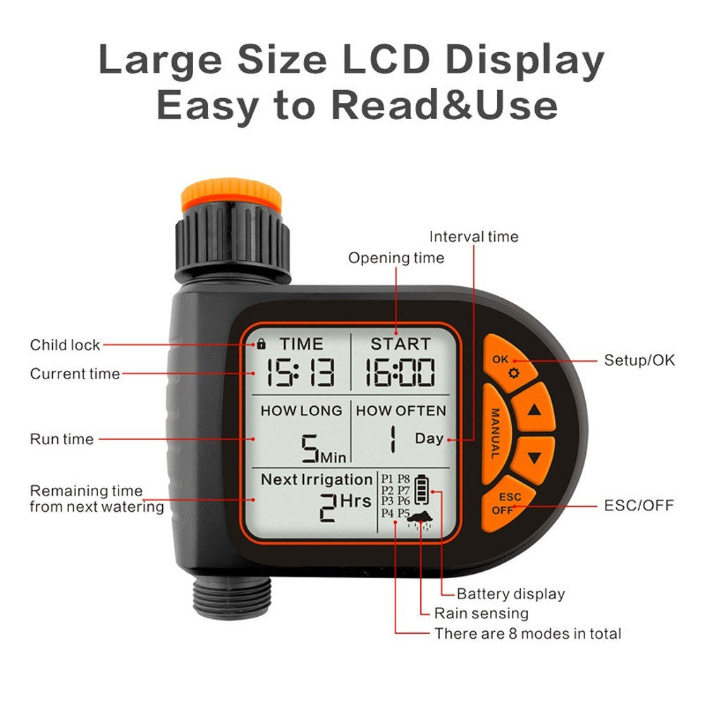 Smart Outdoor Digital Plant Watering Timer with LCD Display & Auto Water-Saving Irrigation Controller