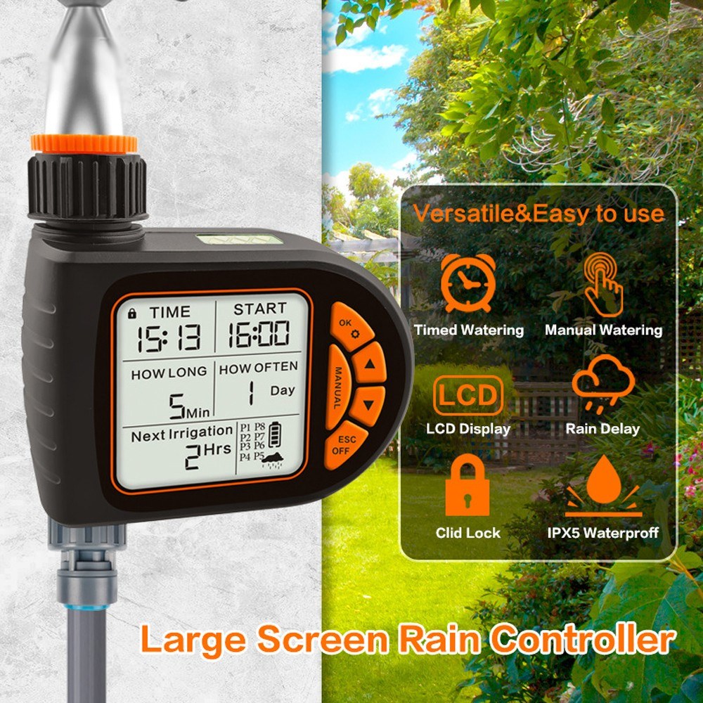 Smart Outdoor Digital Plant Watering Timer with LCD Display & Auto Water-Saving Irrigation Controller