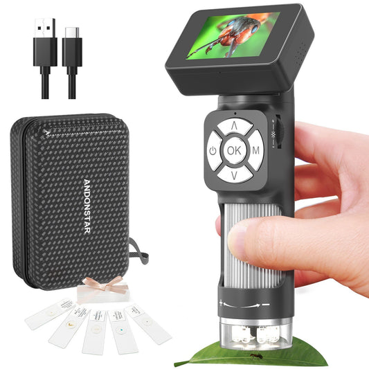 Portable 500X Digital Microscope Kit with 2 LCD, 8 LED Lights, USB Compatible for Kids & Adults
