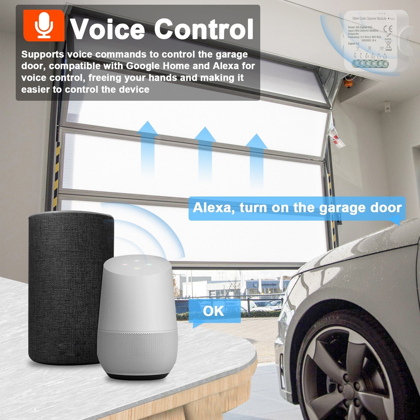Smart ZigBee Garage Door Opener with App & Voice Control - Tuya Compatible with Alexa & Google Home