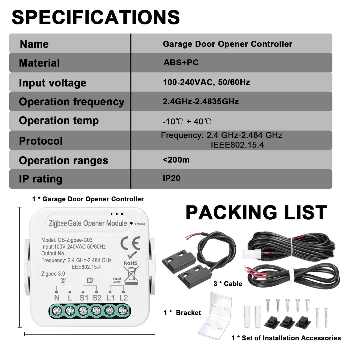 Smart ZigBee Garage Door Opener with App & Voice Control - Tuya Compatible with Alexa & Google Home