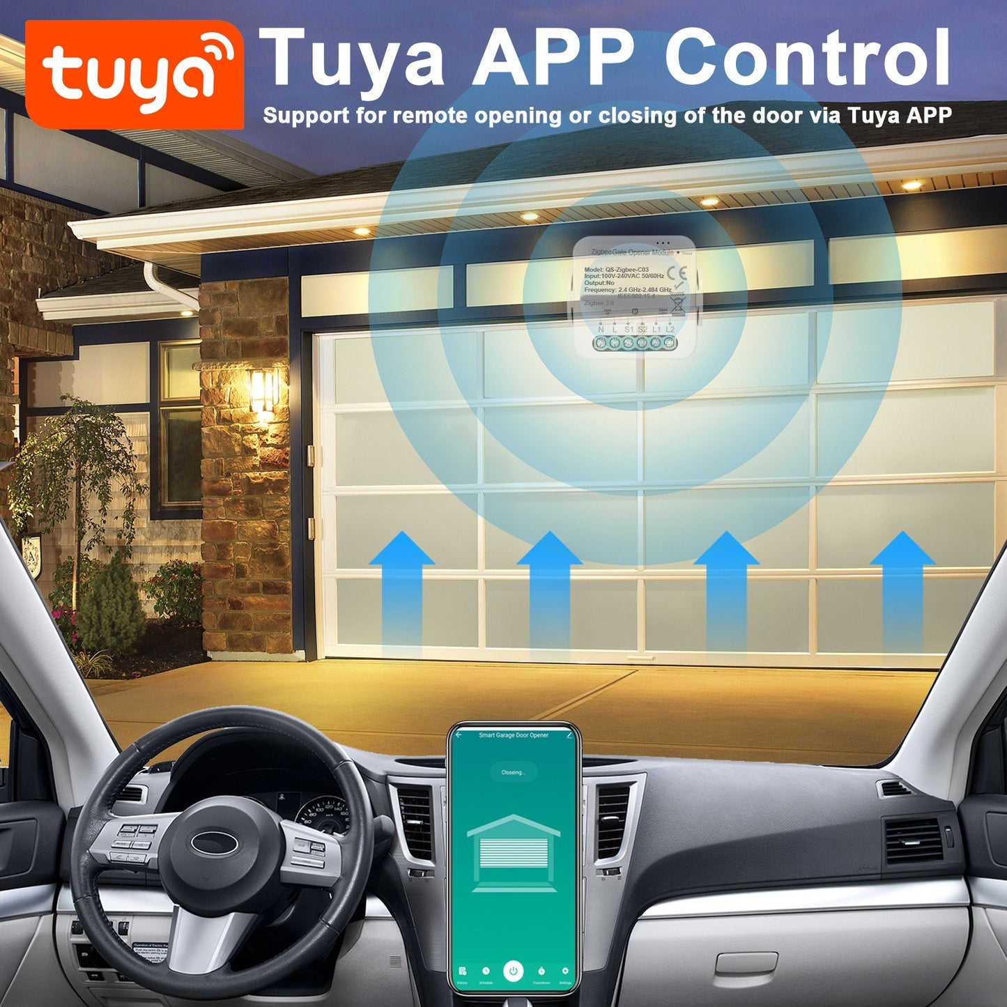 Smart ZigBee Garage Door Opener with App & Voice Control - Tuya Compatible with Alexa & Google Home