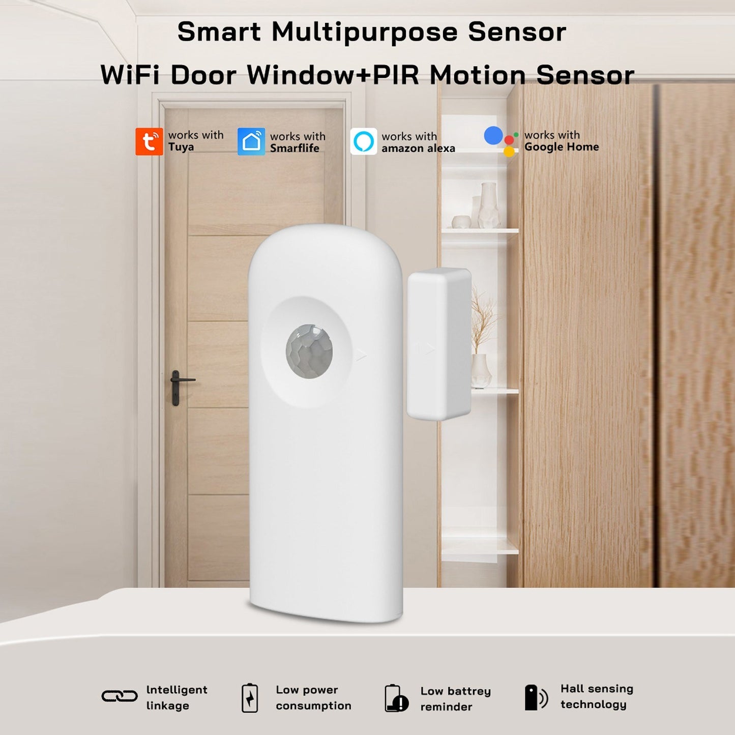 Smart Home Security Sensor: Tuya WiFi Door/Window with PIR Motion, App Alerts & Intelligent Linkage