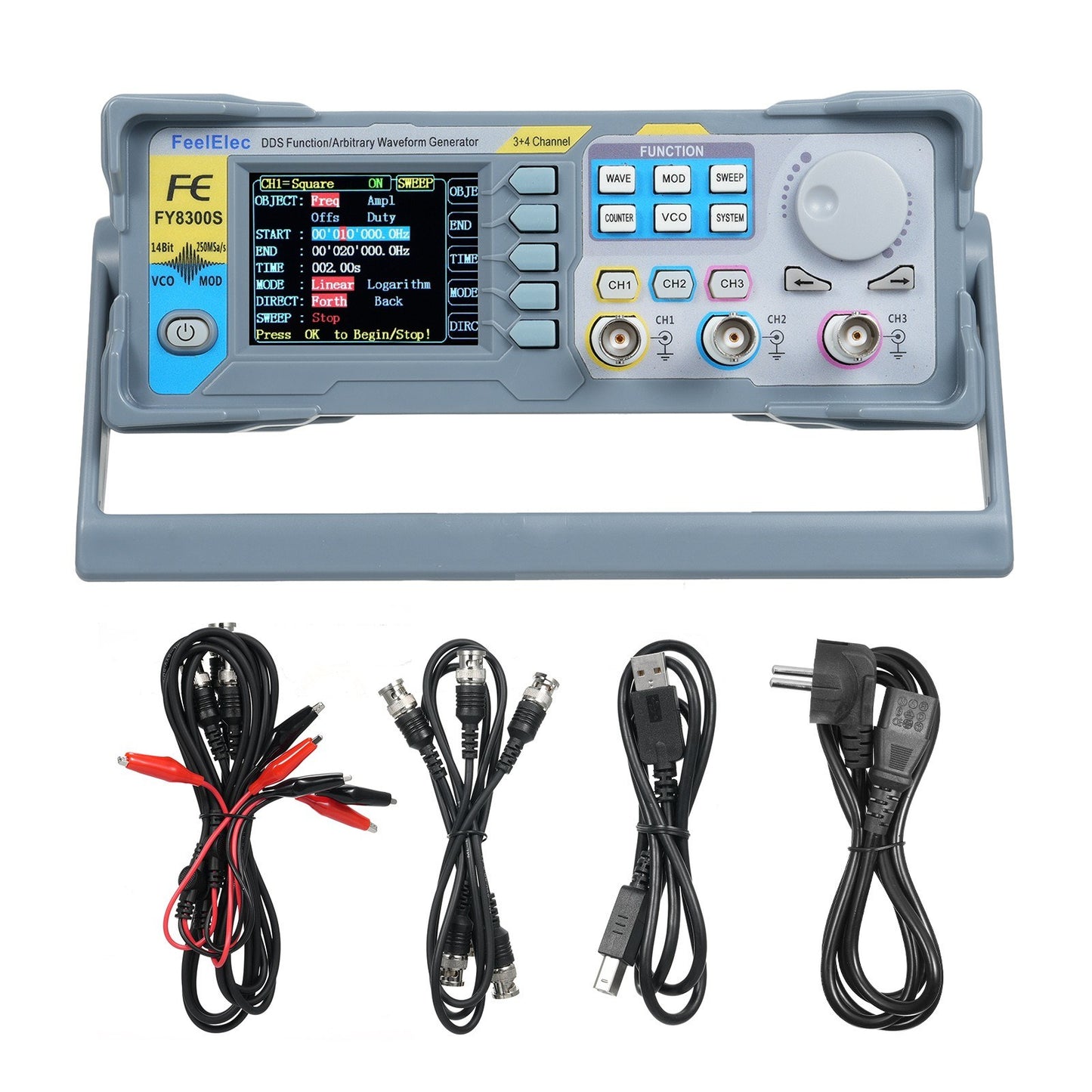FeelElec FY8300S-60M 60MHz 3-Channel Signal Generator with 4 TTL Outputs and DC Bias Function