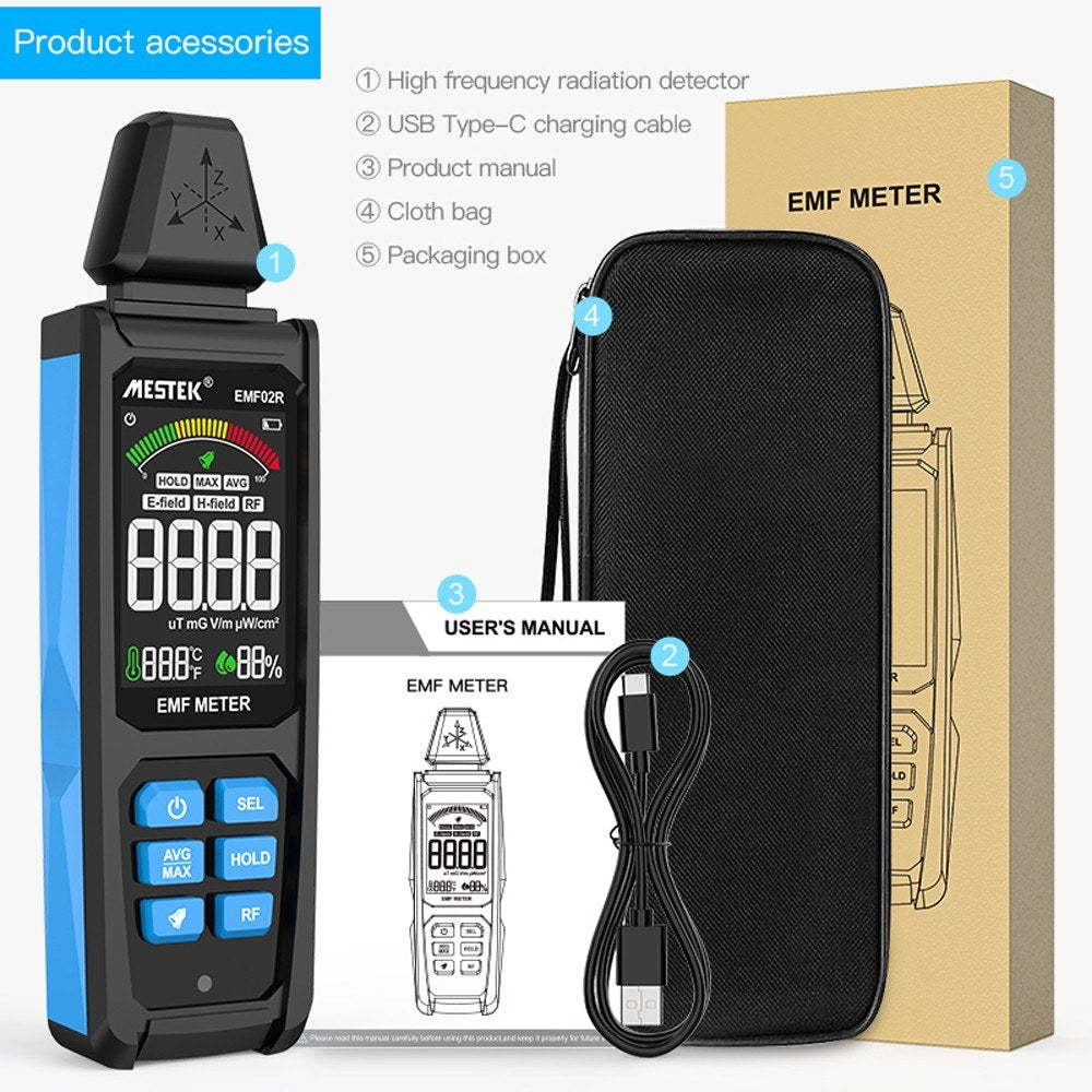 VA Color Screen EMF Meter: Detects Magnetic Fields, Radio Frequencies, Electric Fields