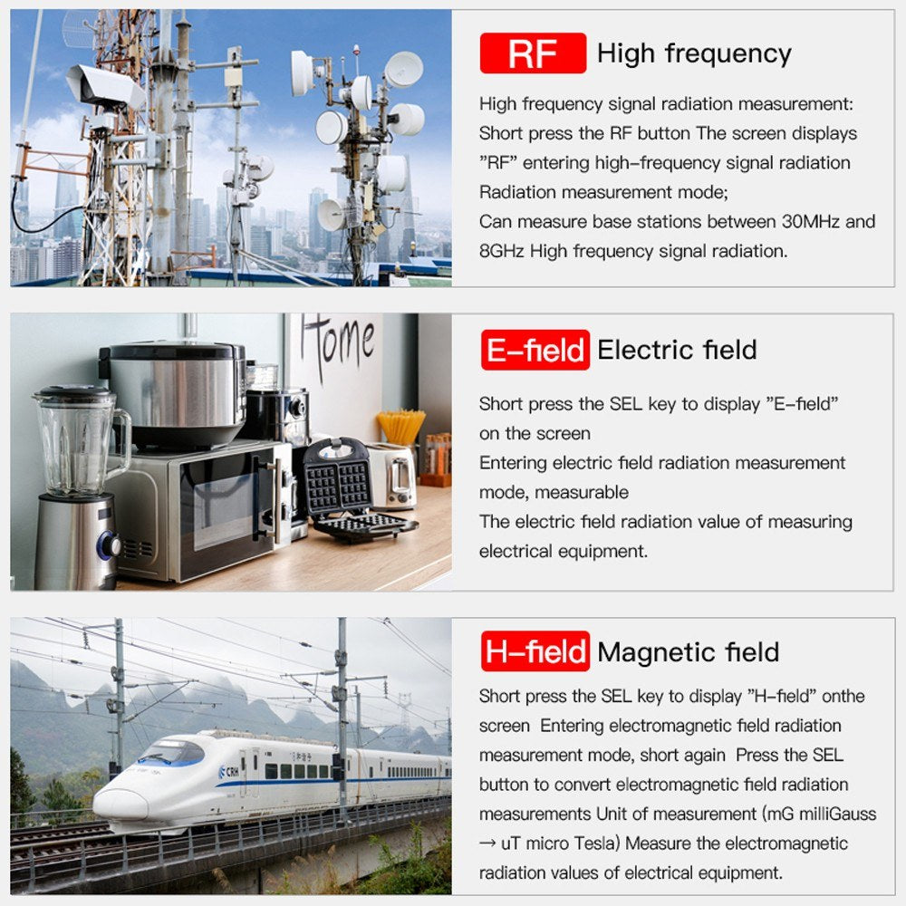 VA Color Screen EMF Meter: Detects Magnetic Fields, Radio Frequencies, Electric Fields