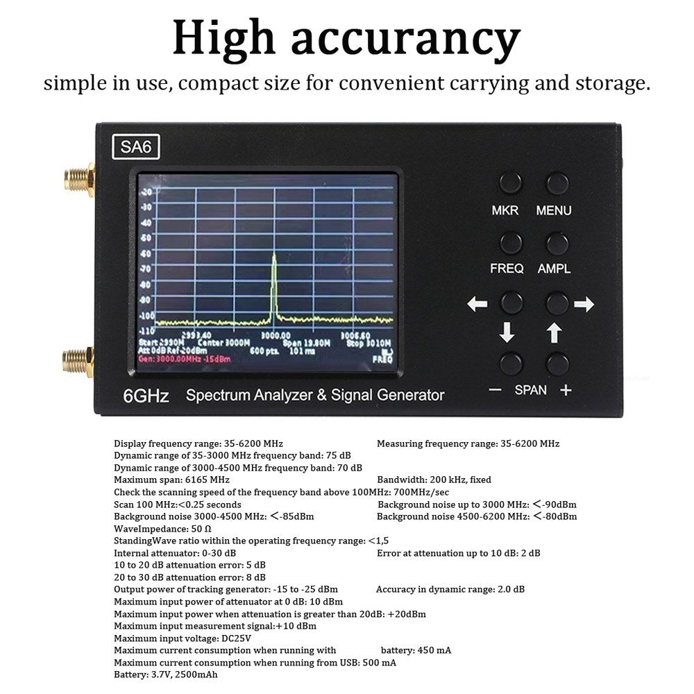 SA6 Multifunctional Handheld Spectrum Analyzer & Signal Generator with 3.2-inch Touchscreen
