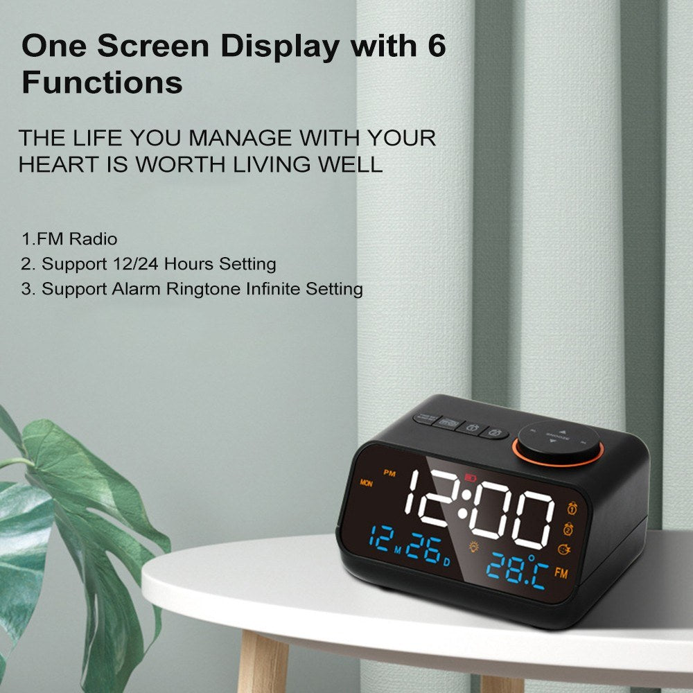 Dual Alarm Digital Clock: LED Display, 0-100% Dimmer, FM Radio, Sleep Timer, Sound Machine, Snooze, Thermometer for All Ages