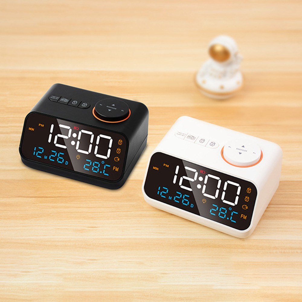 Dual Alarm Digital Clock: LED Display, 0-100% Dimmer, FM Radio, Sleep Timer, Sound Machine, Snooze, Thermometer for All Ages