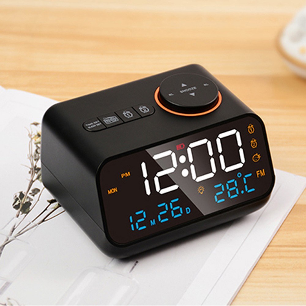 Dual Alarm Digital Clock: LED Display, 0-100% Dimmer, FM Radio, Sleep Timer, Sound Machine, Snooze, Thermometer for All Ages