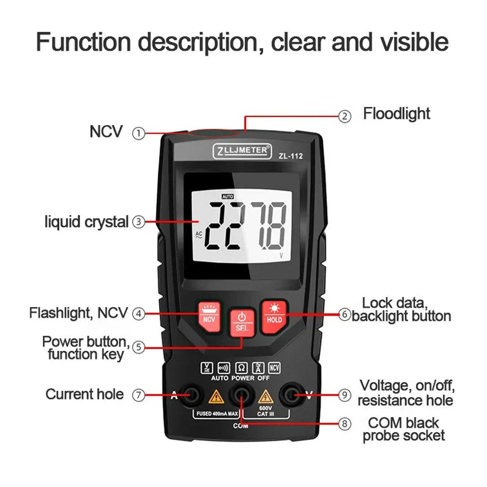 Professional Digital Multimeter with Color Display & NCV Tester – Handheld Voltage, Current, Capacitance, Resistance, Diode Meter with Flashlight & Auto Shutdown