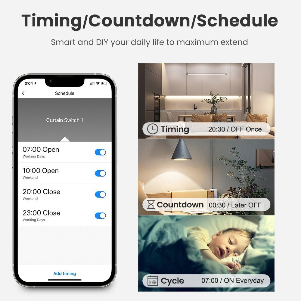 Smart WiFi Curtain Switch Module, App & Voice Control, Compatible with Google Home & Amazon Alexa