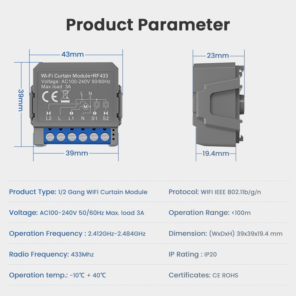 Smart WiFi Curtain Switch Module, App & Voice Control, Compatible with Google Home & Amazon Alexa