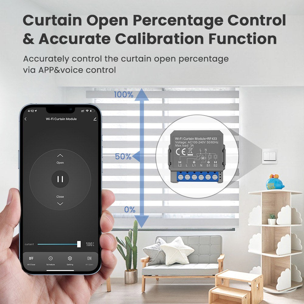 Smart WiFi Curtain Switch Module, App & Voice Control, Compatible with Google Home & Amazon Alexa