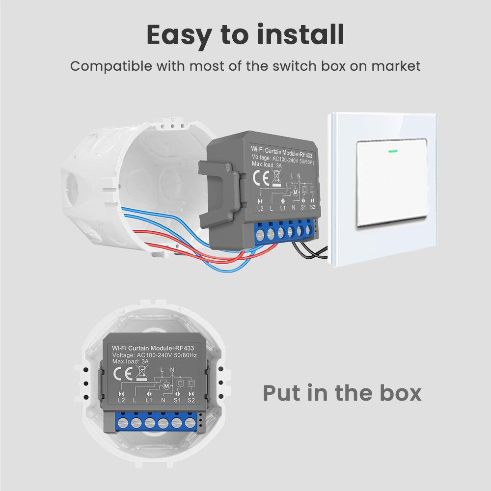Smart WiFi Curtain Switch Module, App & Voice Control, Compatible with Google Home & Amazon Alexa