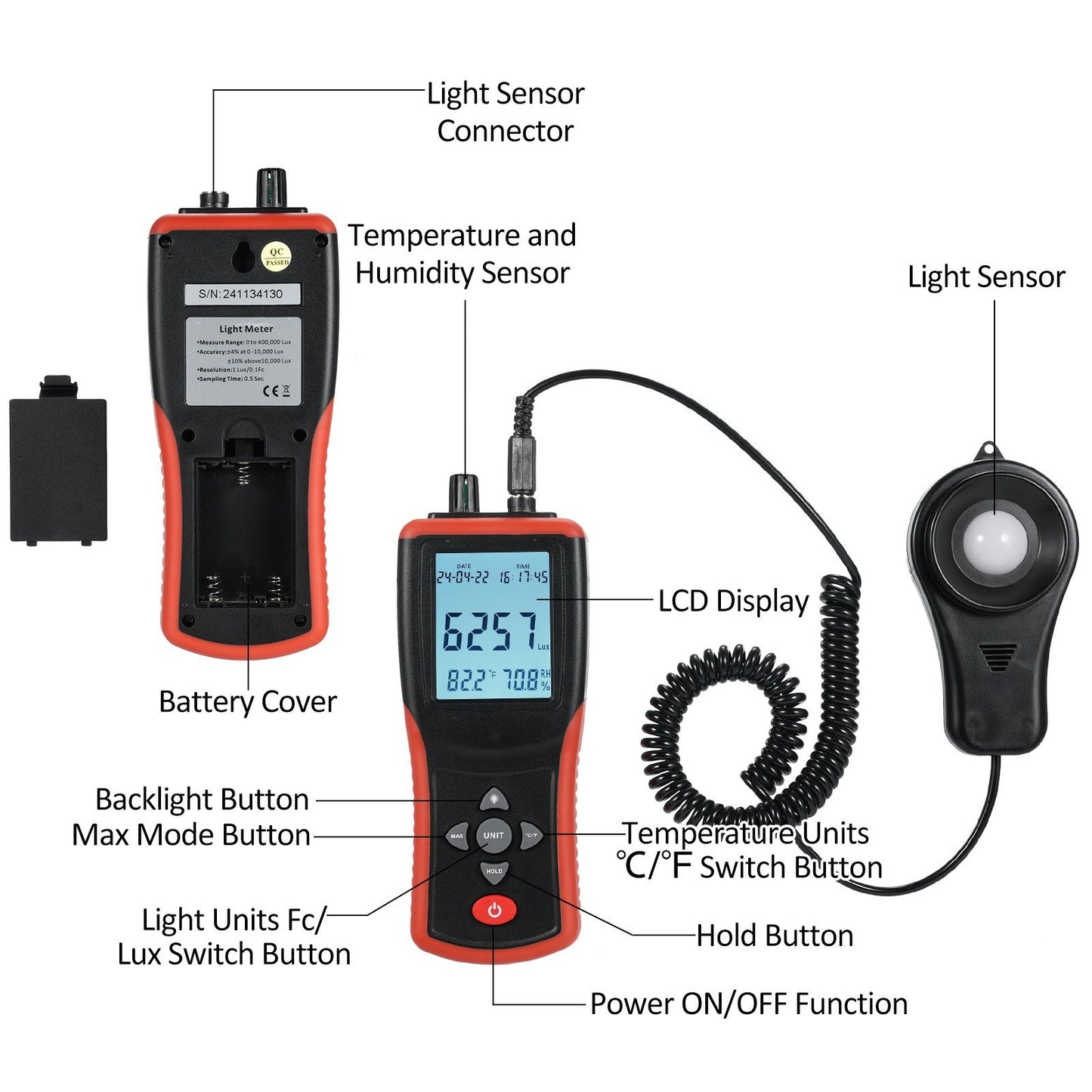 Digital Lux Meter TL-603: 400,000 Lux LCD Pocket Light Meter & Photometer