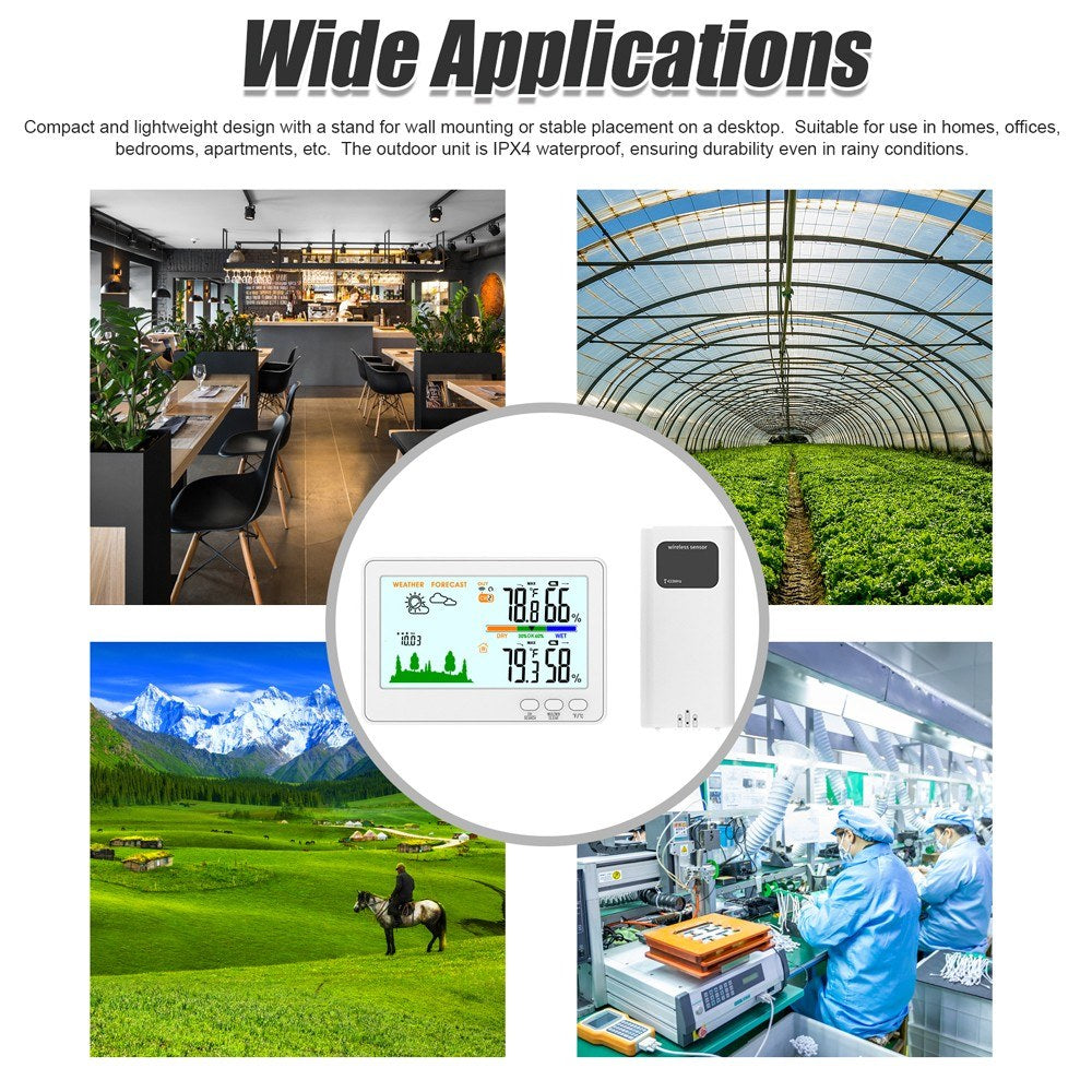 433MHz Wireless Indoor Outdoor Weather Station with LCD Backlit Thermometer Hygrometer, 328ft/100m Range, Barometric Pressure Display & Low Battery Alert
