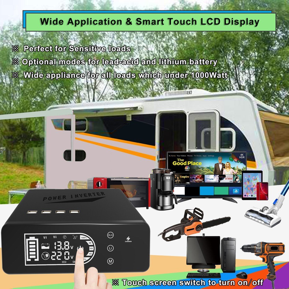 1000W Pure Sine Wave Portable Car Power Inverter with USB & LCD Display