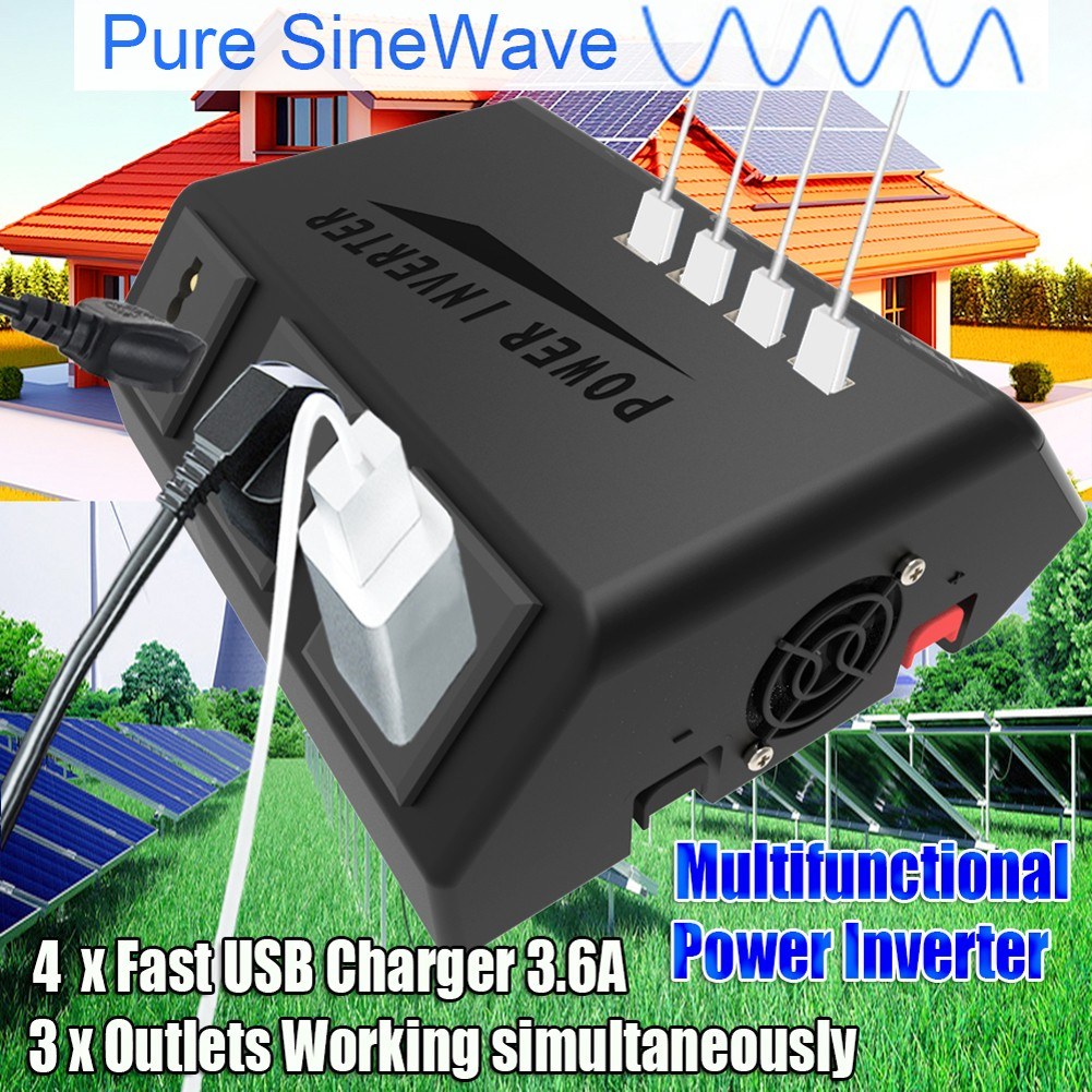 1000W Pure Sine Wave Portable Car Power Inverter with USB & LCD Display