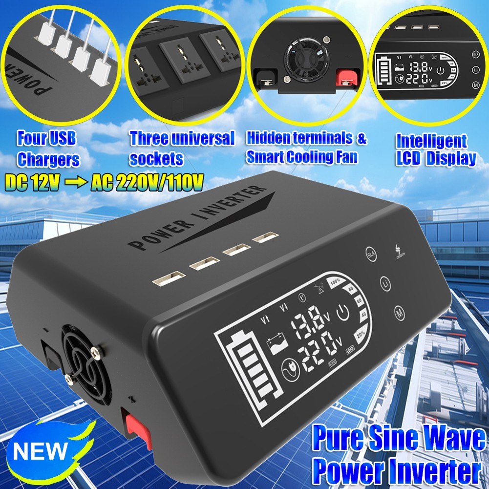 1000W Pure Sine Wave Portable Car Power Inverter with USB & LCD Display